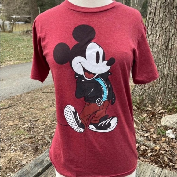 DISNEY HIPSTER MICKEY MOUSE (in a leather jacket) women’s small tshirt - Picture 2 of 5